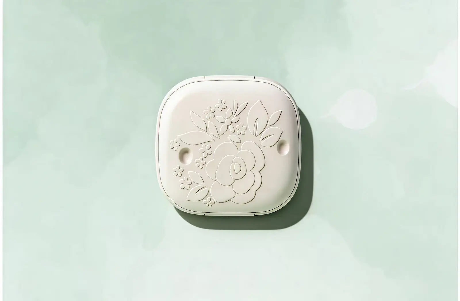 Morong white green floral-embossed makeup case with snap-lock lid