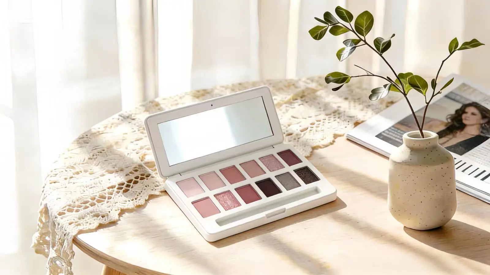 Morong white sustainable eyeshadow palette made from sugarcane fiber with minimalist design for clean beauty brands