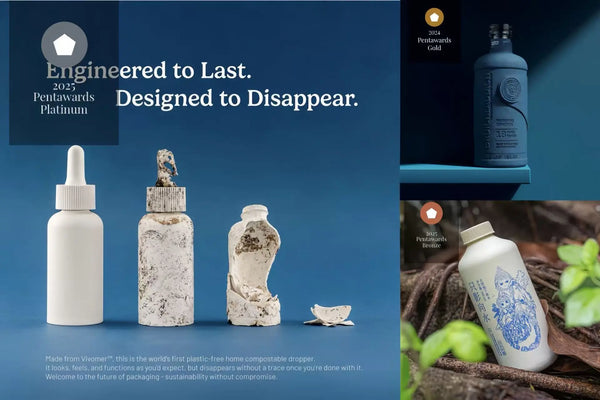 These plastic-free, home compostable bottles, made from biodegradable materials, representing the future of sustainable packaging without compromise.